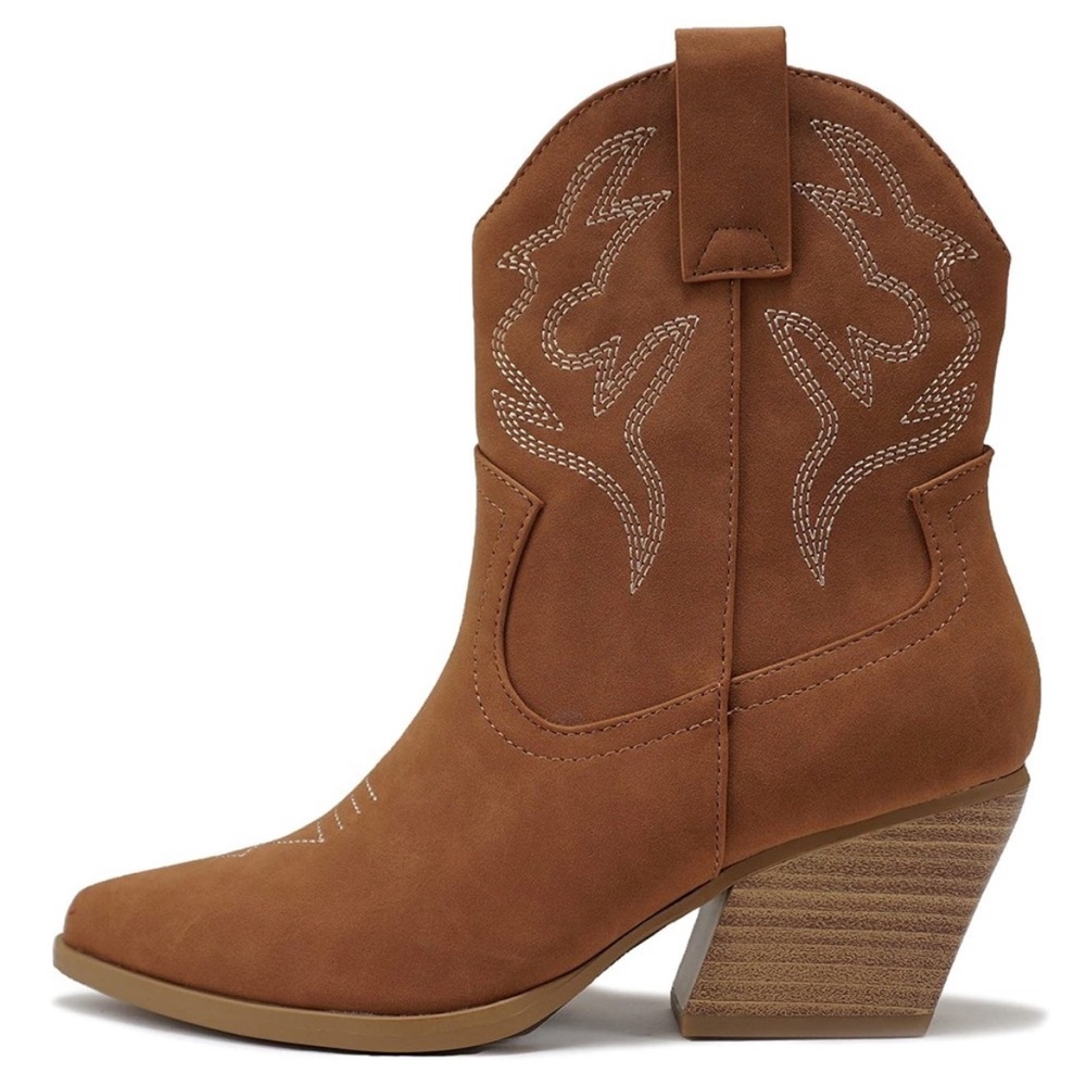 Soda Women Cowboy Western Stitched Ankle Boots Pointy Toe Booties BLAZING brown